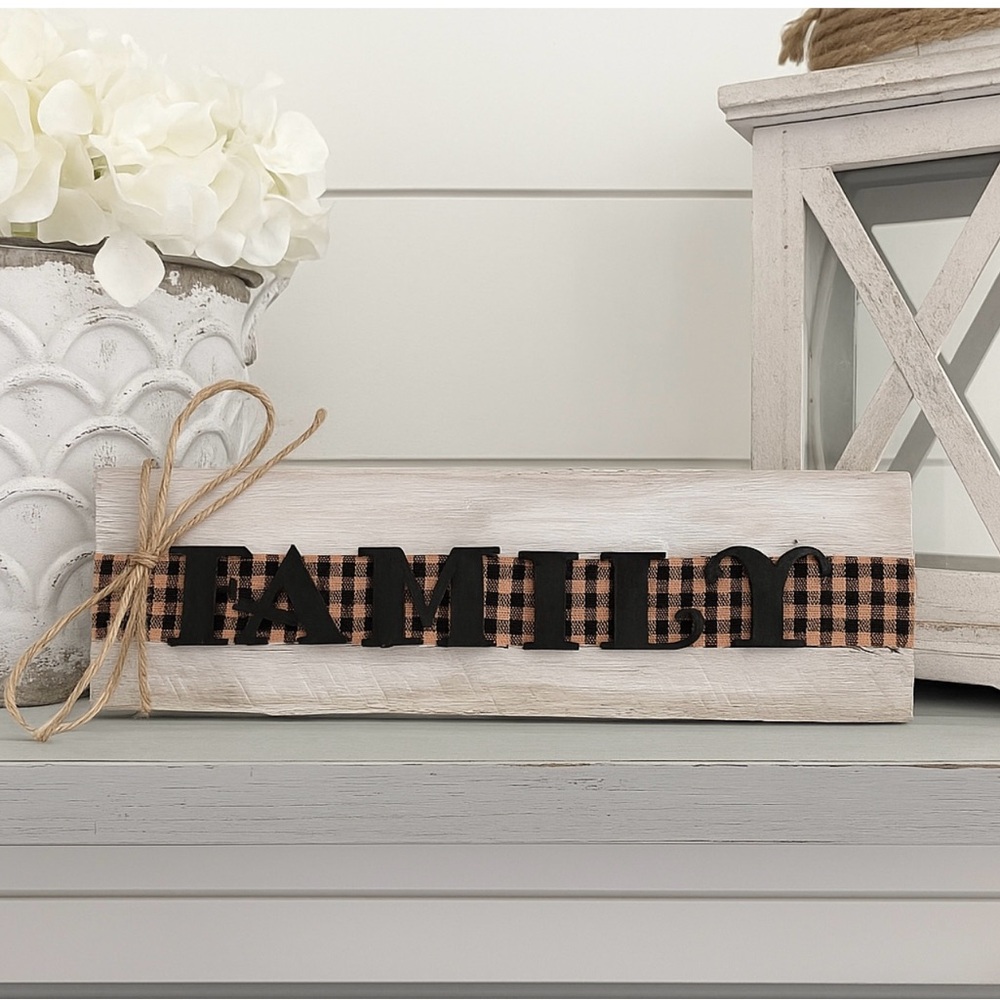 Rustic Family Sign with Plaid Accent